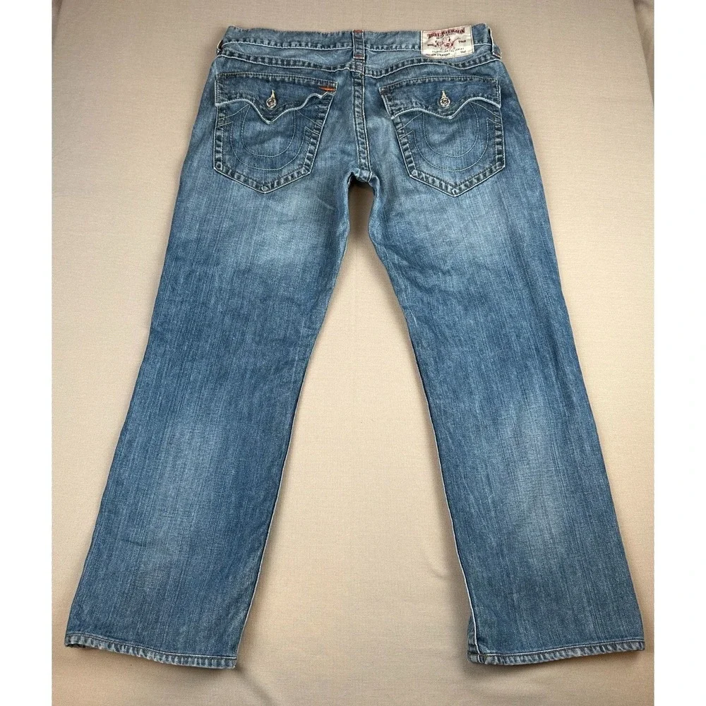 True Religion Ricky Jeans Mens 38x29 Blue Straight Flap Pocket 100% Cotton